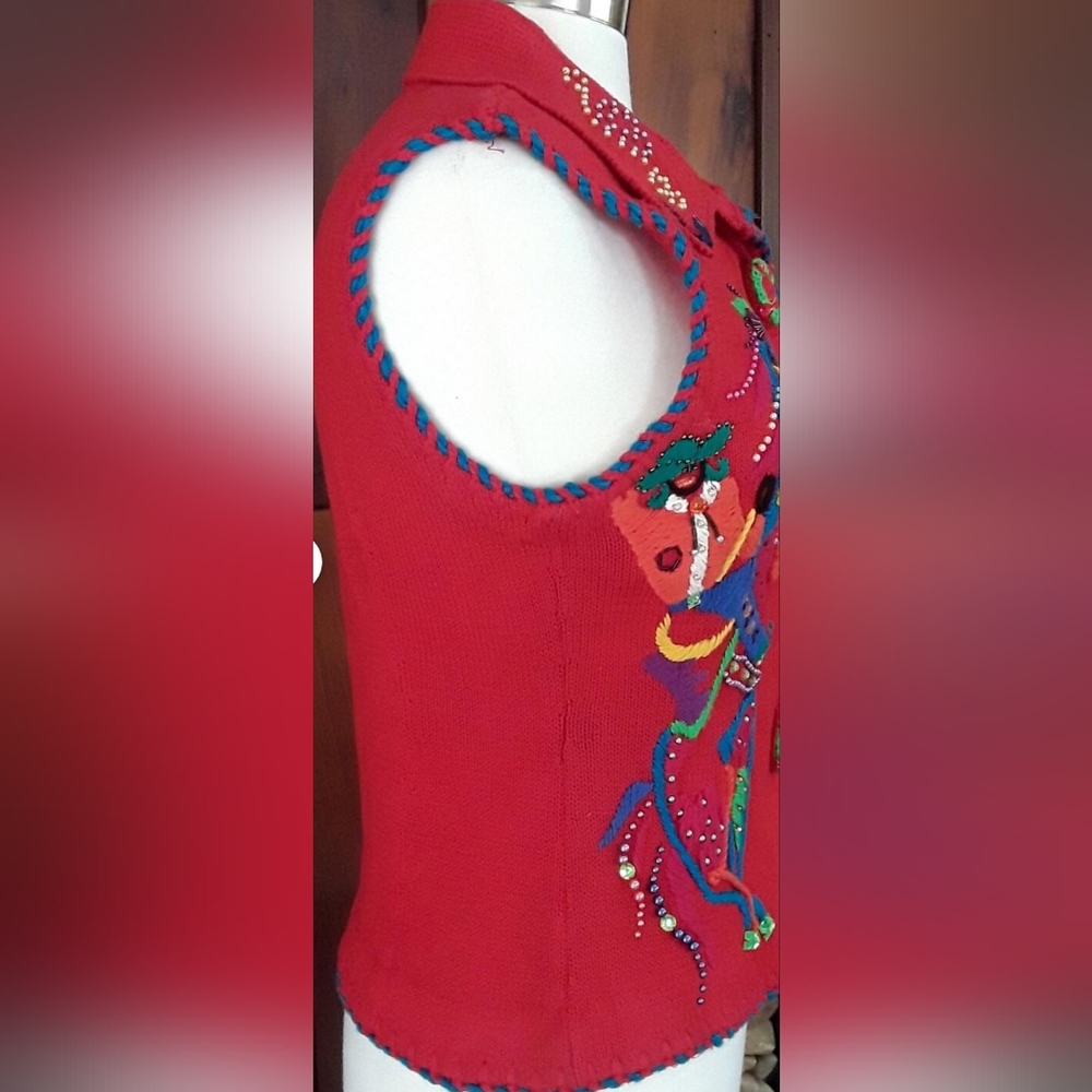 SM/MED Vintage Michael Simon Red Beaded Rodeo-theme Vest - Picture 5 of 7